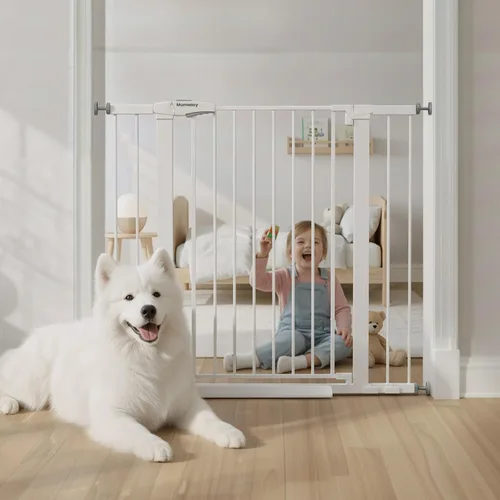 Miniatura 15 de Puerta de bebé para escaleras, puerta de perro de cierre automático de 26 a 40 pulgadas para puertas, puerta infantil montada a presión con puerta