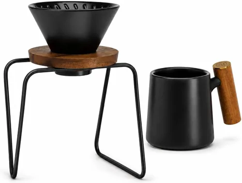 ChefWave Juego de cafetera de una sola porción con gotero de cerámica estilo V60 y taza de café, sin BPA, compatible con filtros No. 2 (2 artículos)