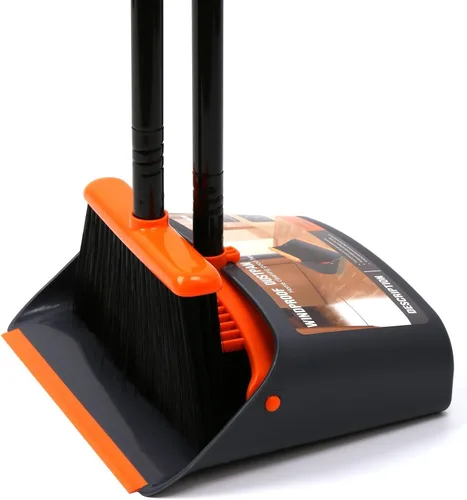TreeLen Juego de escoba y recogedor con mango largo de 52 pulgadas para el hogar, cocina, oficina, vestíbulo, uso en el suelo, escoba vertical de