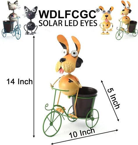 Miniatura 4 de Luces Solares para Perros para Exteriores Soporte para Plantas de Ciclismo, Arte de Patio Estatuas de Perro de Metal, Estatua Divertida