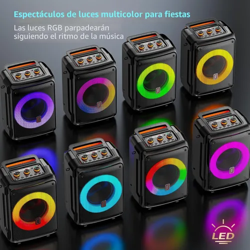 Miniatura 3 de Máquina de karaoke HWWR con 2 micrófonos, altavoz Bluetooth portátil para adultos, altavoz para fiestas en casa con luz DJ para exteriores, eventos