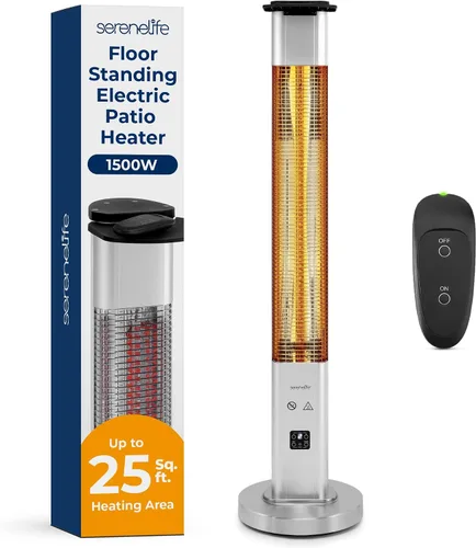 Miniatura 8 de SereneLife Calentador eléctrico para patio al aire libre, calentador infrarrojo de 900 W con control remoto, reflector de aluminio, diseño