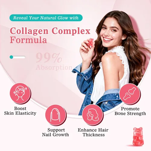Miniatura 2 de Gomitas de colágeno sin azúcar para mujeres y hombres, gomitas de péptidos de colágeno múltiple tipo I II III V X con biotina, vitamina A B C D E