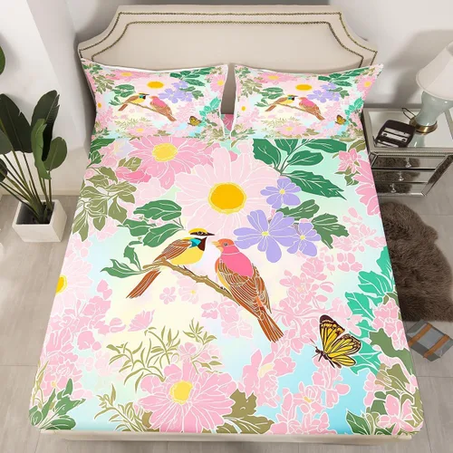 Miniatura 16 de Juego de ropa de cama de flores Groovy de los años 70, sábana bajera ajustable de flores de arco iris para niños y niñas, sábanas de ropa de cama