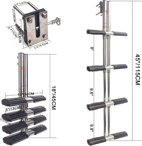 Miniatura 2 de Escalera de buceo de acero inoxidable de 4 escalones, escalera telescópica resistente para lancha marina, yate, RV y cámper 4 pasos