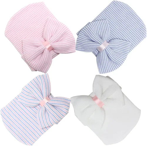 Miniatura 8 de DRESHOW BQUBO Newborn Hospital Hat Infant Baby Hat Cap with Big Bow Soft Cute Knot Nursery Beanie