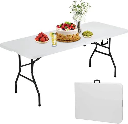 Miniatura 11 de Mesa Plegable de 6 Pies de Plástico Resistente Plegable con Asa de Transporte para Fiesta de Jardín, Picnic, Camping, Barbacoa, Comedor, Cocina