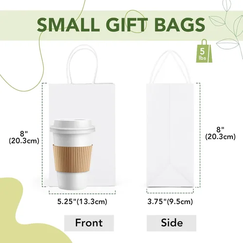Miniatura 2 de MESHA Bolsas de papel de regalo de 5.25 x 3.75 x 8 pulgadas, pequeñas bolsas de papel blancas con asas a granel, 100 bolsas de papel kraft