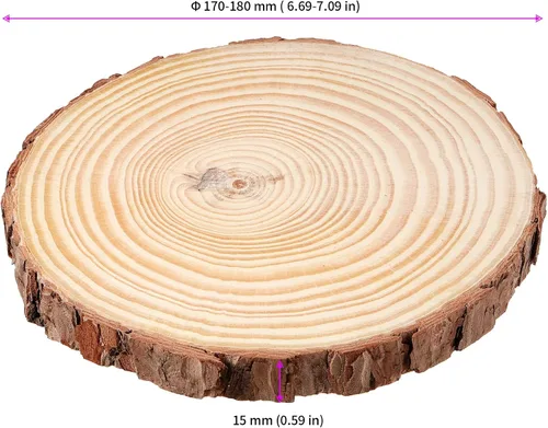 Miniatura 2 de JEUIHAU 10 piezas de rebanadas de madera natural sin terminar de 6.7 a 7 pulgadas, discos redondos de madera para corteza de árbol, círculos