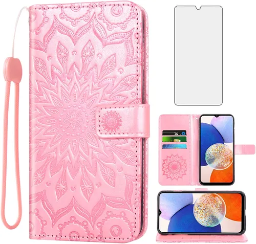 Miniatura 9 de Asuwish Funda de teléfono para Samsung Galaxy A14 5G con protector de pantalla de vidrio templado y funda delgada de piel de girasol, soporte