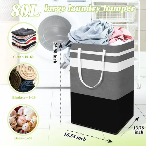 Miniatura 2 de Paquete de 2 cestas plegables para la ropa sucia, canastas grandes para la ropa sucia con asas, cestas de lavandería impermeables, cestas plegables