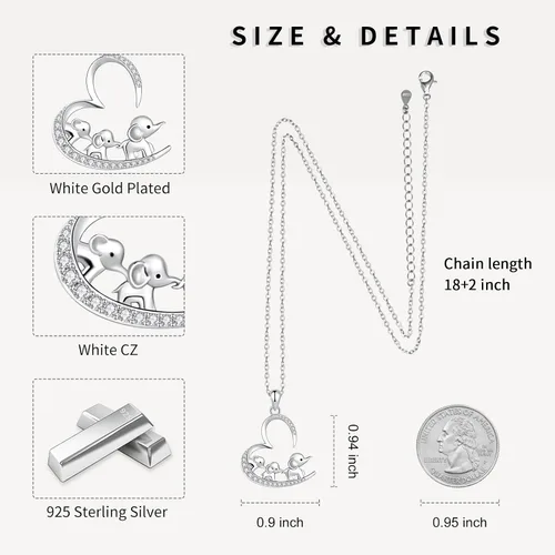 Miniatura 6 de Collar de plata de ley 925 con diseño de elefante, 3 elefantes, familia, para mamá e hija
