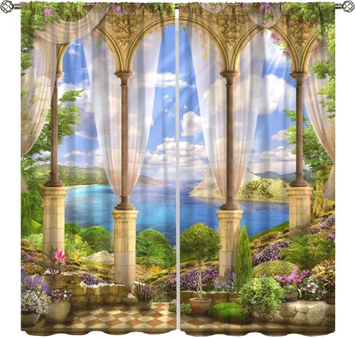 Miniatura 32 de Cortina opaca de bosque de verano, diseño de ramas de bosque, con bolsillo para barra, cortinas farbic con bolsillo para barra, comedor, cafetería