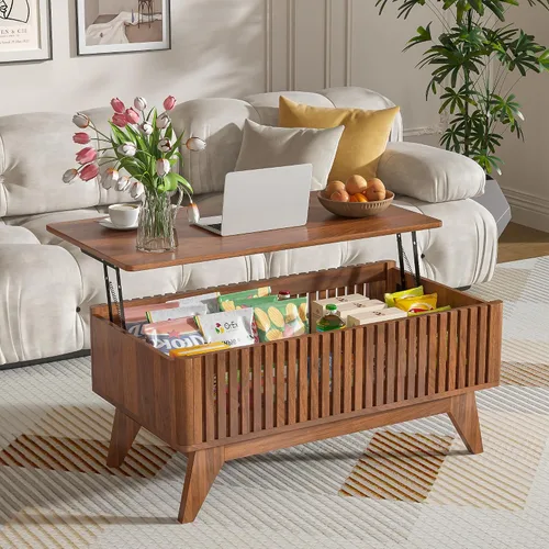 Miniatura 3 de Mesa de centro elevable con compartimento oculto, mesa de centro moderna de mediados de siglo para sala de estar, mesa central de granja de diseño
