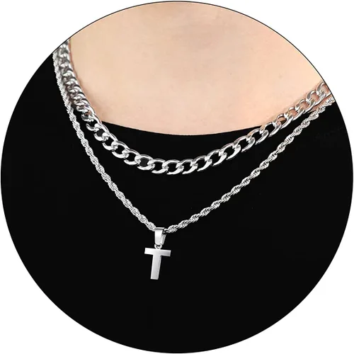 Miniatura 67 de SENRAN Collar con inicial en capas de la A a la Z para hombre, cadena de cuerda torcida de acero inoxidable de 18 a 20 pulgadas, dije de letra