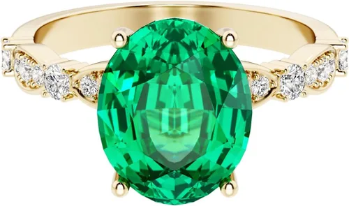 Miniatura 3 de PEORA Anillo Versalles de oro amarillo de 14 quilates creado con esmeralda colombiana y diamantes cultivados en laboratorio, 2.76 quilates en total