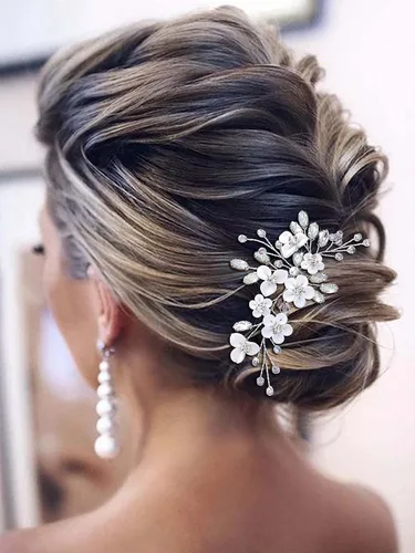Miniatura 2 de Unicra Peine de pelo de novia plateada con flores para novia, accesorios para el cabello con diamantes de imitación brillantes, joyería para mujeres