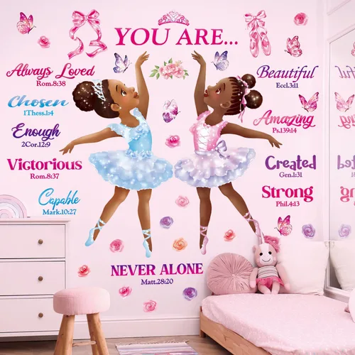 DECOWALL SG2-2319 Chica Negra Bailarina Mágica Pegatinas de Pared Calcomanías Afro Arte Mujeres Inspirador Dormitorio Guardería Regalo Hermosa Sala