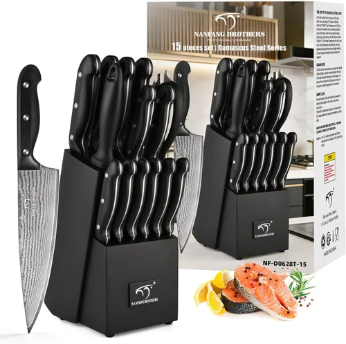 Miniatura 9 de NANFANG BROTHERS 9-Piece Damascus Kitchen Knife Set, 67-Layer VG10 Japanese Steel, Professional Chef Knives with Compact Wooden Block