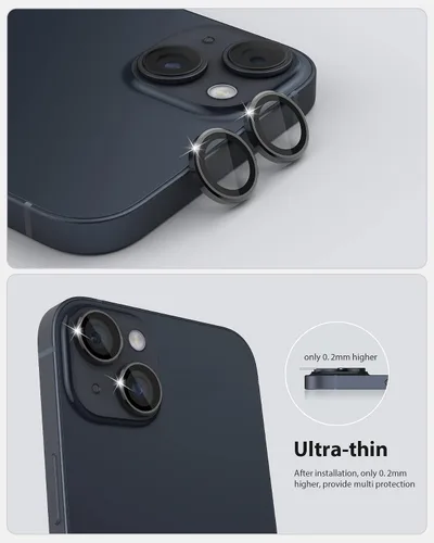 Miniatura 8 de Protector de lente de cámara de diseño para iPhone 14 Plus/iPhone 14 – Bandeja automática de aleación de aluminio más 9H protector de pantalla
