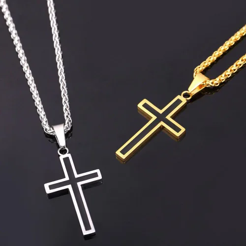 Miniatura 7 de U7 Simple Cross Necklace for Men Women, Stainless Steel Silver Black Gold Latin Cross Pendant Necklaces, Custom Engravable, Length 22-24 Inches