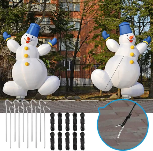 Miniatura 6 de Estacas de jardín para inflables, estacas de carpa de metal resistentes y correas de 1.5 metros con ganchos para decoraciones inflables navideñas