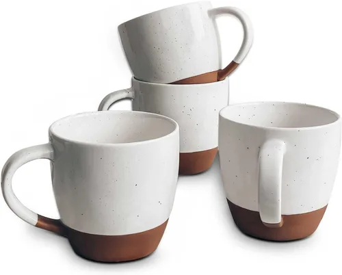 Mora - Juego de 4 tazas grandes de cerámica con leche, 16 onzas, tazas de café de porcelana con mango grande, modernas, bohemias, estilo único para