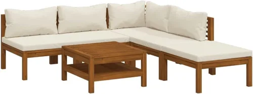 Miniatura 2 de 6 Piece Outdoor Patio Furniture Set, Modular Acacia Wood Garden Lounge Set with Weather Resistant Cushions, Cream Brown Modern Seating for Balcony
