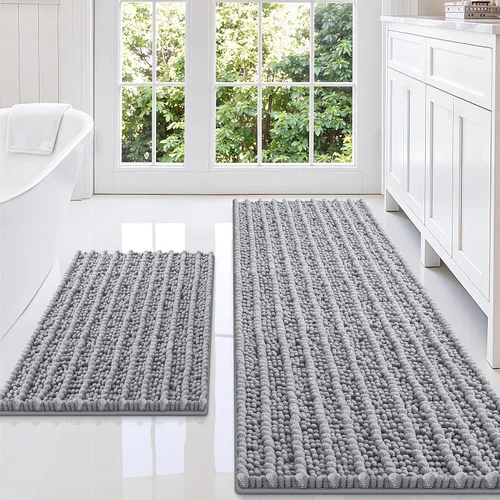 Miniatura 30 de Smiry Juego de 2 alfombras de baño, suaves y absorbentes, parte trasera de goma antideslizante, lavables a máquina, juego de alfombras de baño