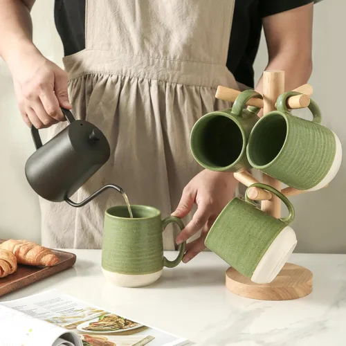 Miniatura 7 de Juego de tazas de café de cerámica grandes - Juego de 4 tazas de café de porcelana de 15 oz con asa, perfectas para capuchino, té, moca, bebidas