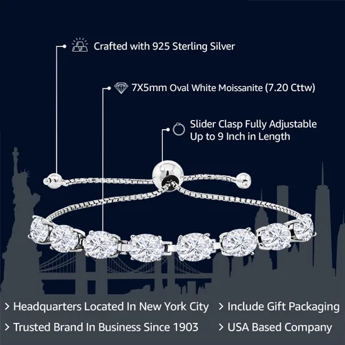 Miniatura 45 de Gem Stone King Pulsera de plata de ley 925 con piedra natal ovalada de 0.276 x 0.197 in para mujer, totalmente ajustable hasta 9 pulgadas