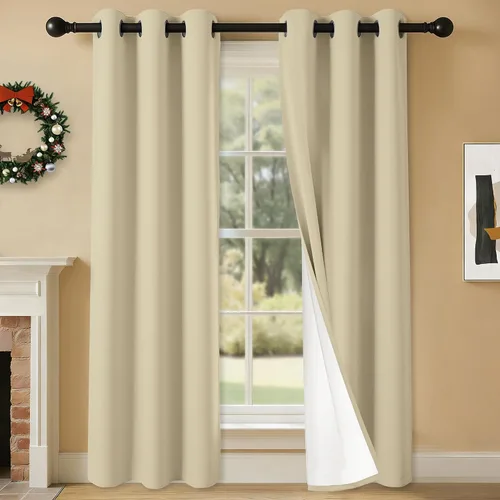 Miniatura 43 de 2 paneles de cortinas 100% opacas, cortinas ligeras con aislamiento térmico con ojales para dormitorio, sala de estar, tratamiento de ventana