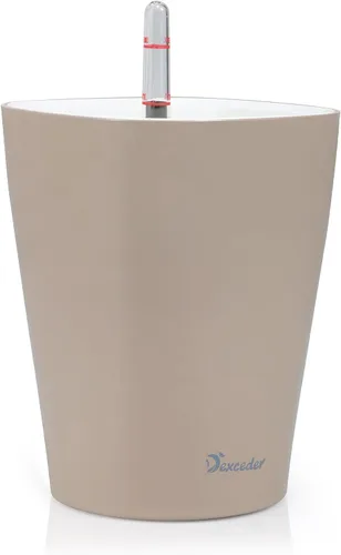 Dexceder 6x7 Maceta de riego automático para interior y exterior, maceta de mesa para flores con indicador de nivel de agua de alto brillo (Taupe) |