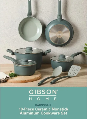 Miniatura 2 de Gibson Home Barnsdall Juego de 10 Piezas de Ollas y Sartenes Antiadherentes de Cerámica Premium Sin PFA de Aluminio para Inducción con Herramientas