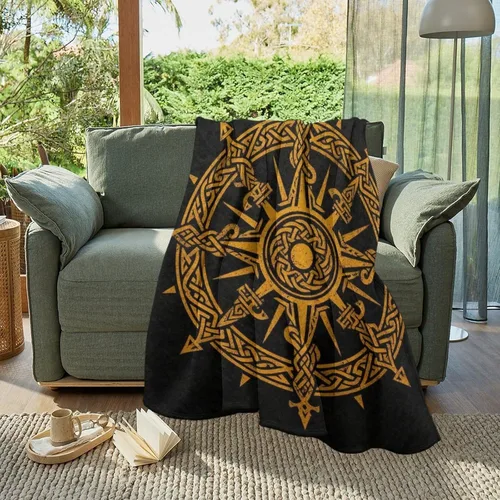 Miniatura 6 de Manta de franela para hombres y niños, compatible con diseño celta vikingo, brújula mágica rúnica Vegvisir en el círculo de runas nórdicas