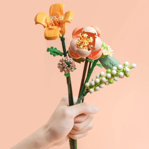 Miniatura 7 de MEIEST Mini bloques de construcción, ramo de flores, conjunto de modelo de plantas, flores artificiales creativas de bricolaje, colección botánica