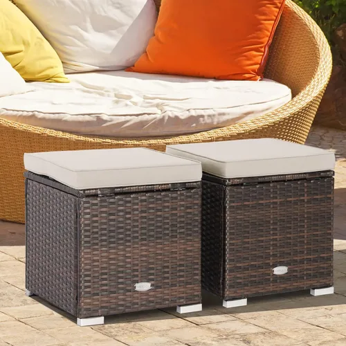 Miniatura 2 de Tangkula 2 Piezas de Otomanos de Patio, Mesa Lateral de Ratán PE Tejido a Mano Patiojoy con Cojín Removible y Espacio de Almacenamiento Oculto, Caja