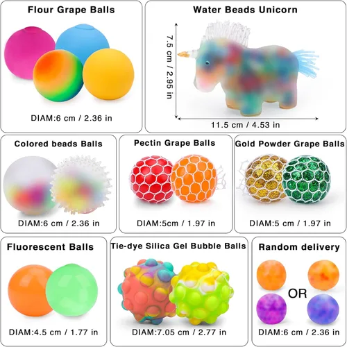 Miniatura 6 de Paquete de 20 bolas antiestrés, bolas esponjosas, bolas para apretar para adultos, bolas de alivio del estrés, rellenos de caja de premios