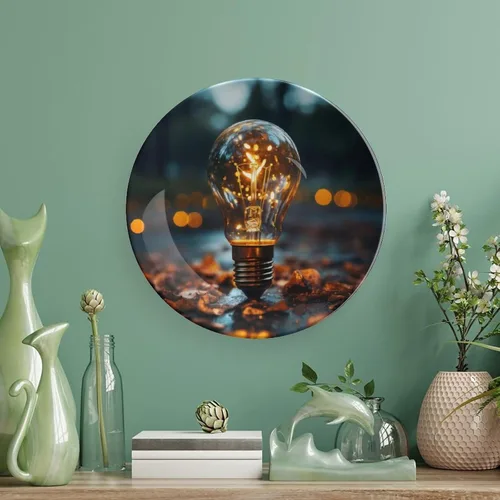 Miniatura 5 de Placa decorativa para montaje en pared, bombilla abstracta, placa redonda de cerámica con soporte, placas para el hogar, platos de postre