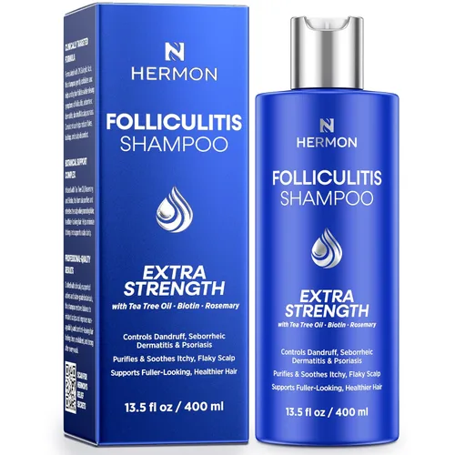 Hermon Champú para foliculitis para el cuero cabelludo con picazón: psoriasis, caspa, dermatitis seborreica y biotina - Alivia | Exfolia | Reactiva