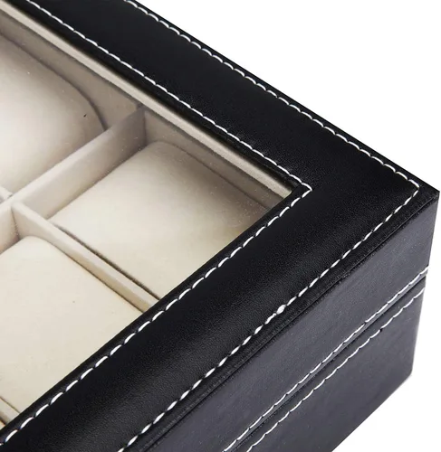 Miniatura 4 de GUKA Caja de reloj con 10 ranuras organizador de cristal real con cuero sintético para hombres y mujeres