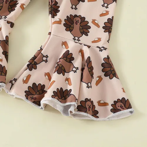 Miniatura 20 de BemeyourBBs Conjunto de sudadera de manga larga de pavo para niña con pantalones acampanados, ropa de otoño
