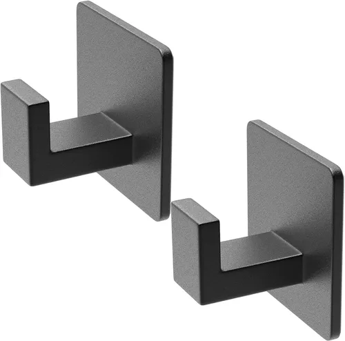 PMMASTO Ganchos adhesivos para toallas, paquete de 2 ganchos de pared de aluminio, gancho de ducha para baño, dormitorio y cocina, color negro
