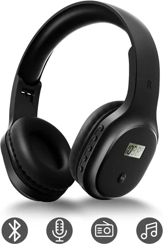 Auriculares inalámbricos con radio FM y Bluetooth 5.0, auriculares portátiles recargables con micrófono integrado, orejeras ligeras y cómodas para