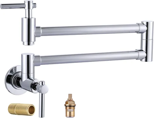 Miniatura 10 de Grifo de llenado de ollas para montaje en pared, grifo de cocina plegable con brazo oscilante de doble junta, grifo de latón elástico de un solo