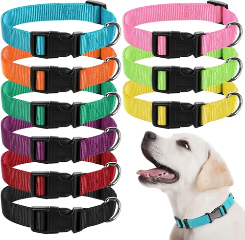 Miniatura 7 de 9 piezas de collar ajustable para perro, collar de nailon suave para mascotas con hebilla de liberación rápida a granel para perros, caminar