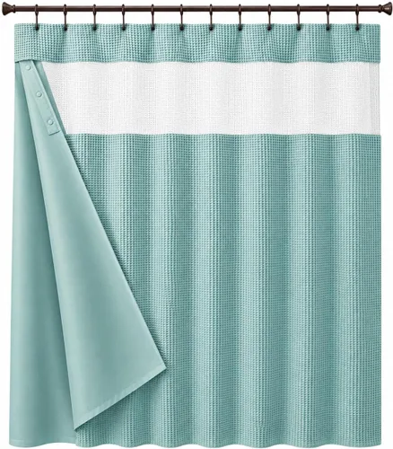Juego de cortina de ducha de tejido gofre con forro – Cortina de baño moderna con ventana superior de malla – Diseño de tela de alta calidad