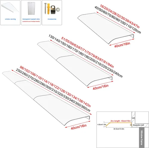 Miniatura 5 de Toldo transparente para ventana, protección UV, lluvia, nieve, luz solar, toldo para puerta delantera, toldo para lluvia, patio, cubierta silenciosa