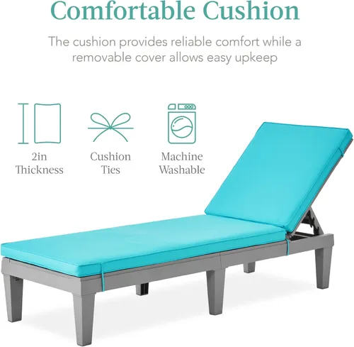 Miniatura 5 de Best Choice Products Sillón para exteriores, tumbona de resina para patio, piscina, patio trasero, porche con cojín de asiento, respaldo ajustable