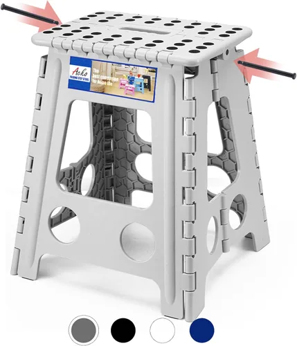 Miniatura 16 de ACKO Taburete plegable plegable de 16 pulgadas, 400 libras de capacidad, taburetes de plástico para adultos y niños, taburetes plegables para Blanco